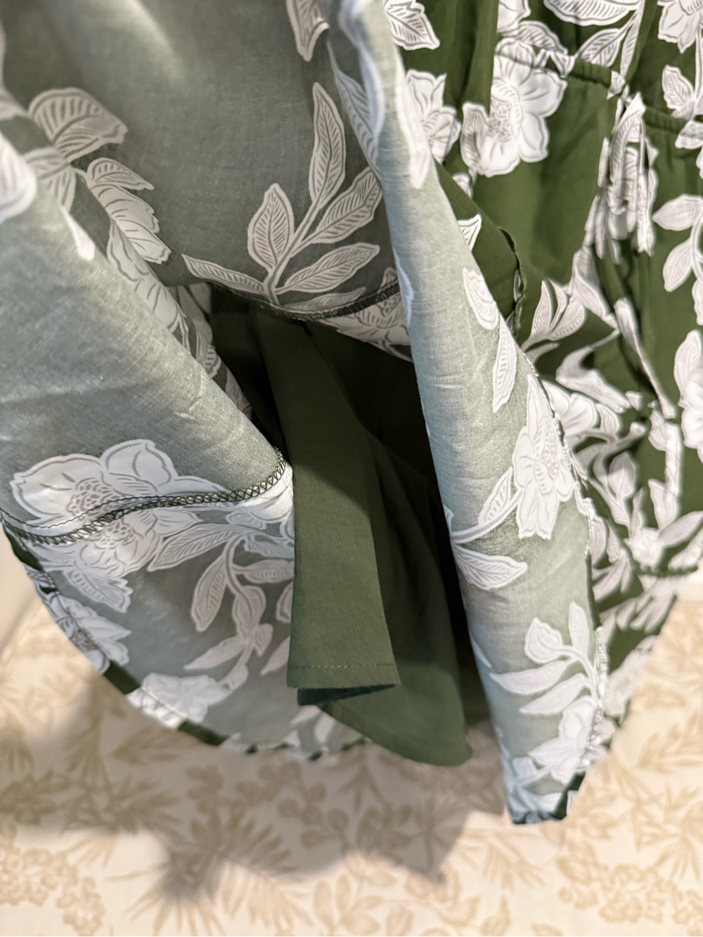Sugarlips Olive Green White Floral Tie-Waist Mini Dress - Lined - Picture 3 of 4
